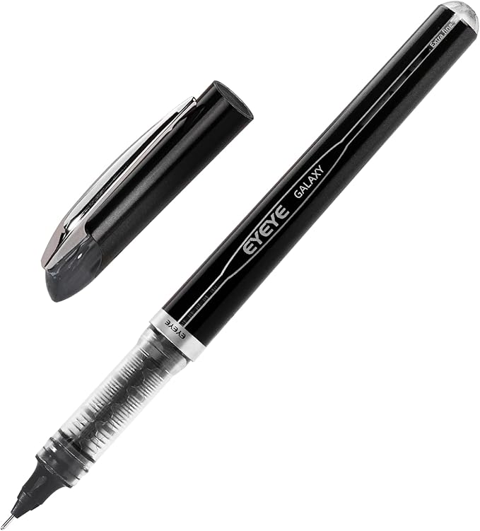 EYEYE Black Pen Roller Ball Needle Tip 0.5mm Quick Dry, 6 Pack Liquid Ink Rollerball Pens Extra Fine Point Smooth Writing Pens for Journaling, Note Taking, Office, School Supplies