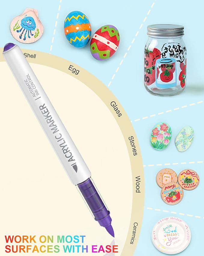 36 Colors Acrylic Paint Markers Brush Tip, Water-Based Paint Pens with Automatic Ink Control for Arts & Crafts, School, Classroom, Works on Paper, Metal, Wood, Ceramic, Glass, Rock, Canvas