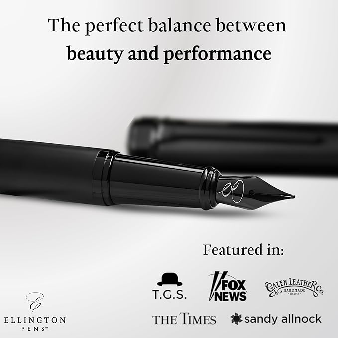Luxury Fountain Pen Set for Writing - Smooth Medium Nib - Includes Refillable Ink Converter, 3 Ink Cartridges [Black & Blue], Gift Box - Elegant Calligraphy