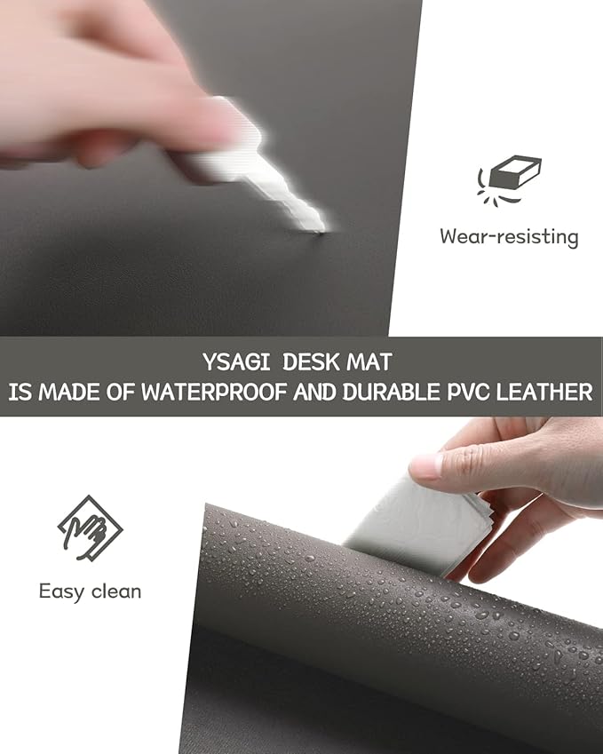 YSAGi Non-Slip Leather Desk Pad, Waterproof Laptop Computer Desk Keyboard Mat, Table Protector Blotter Mat, Large Mouse Pad for Office/Work/Home/Decor(Dark Gray, 23.6" x 13.7")