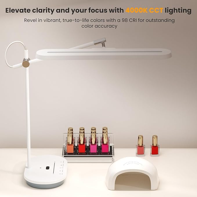 LED Desk Lamp with CRI 98, Advanced Eye-Caring Bright Desk Light for Crafting, Home Office & Kids Studying, Multi-Angle Adjustable, Dimmable Full Spectrum with Touch & Gesture Control