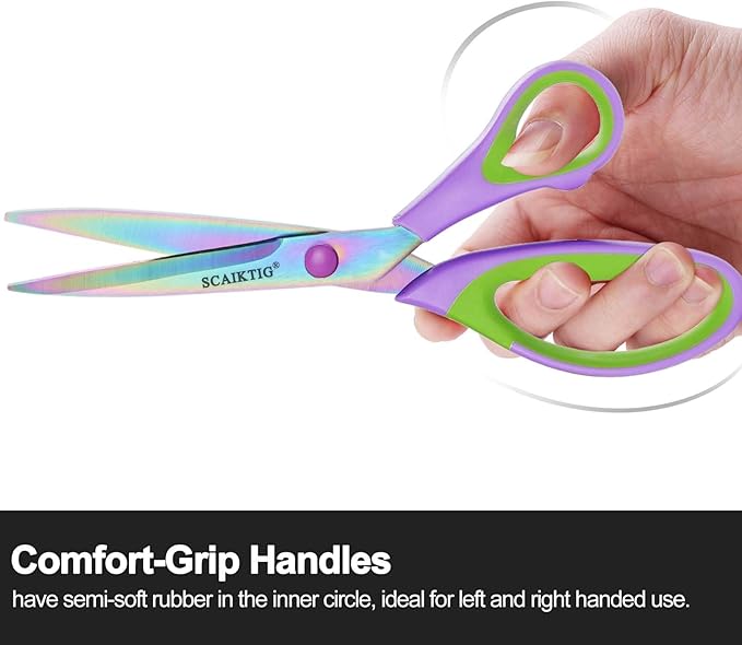 Scissors All Purpose, Sharp Titanium Blades Shears, Rubber Soft Grip Handle, Multipurpose scissors 3 pack, Great for Office, Fabric, Craft, Sewing, Arts, School and Home Supplies, Green