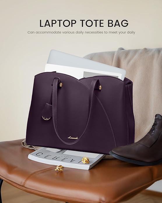 LOVEVOOK Laptop Tote Bag for Women, Work Bags Teacher Tote Bag, Leather Computer Bag Purses Handbag Professional Briefcase