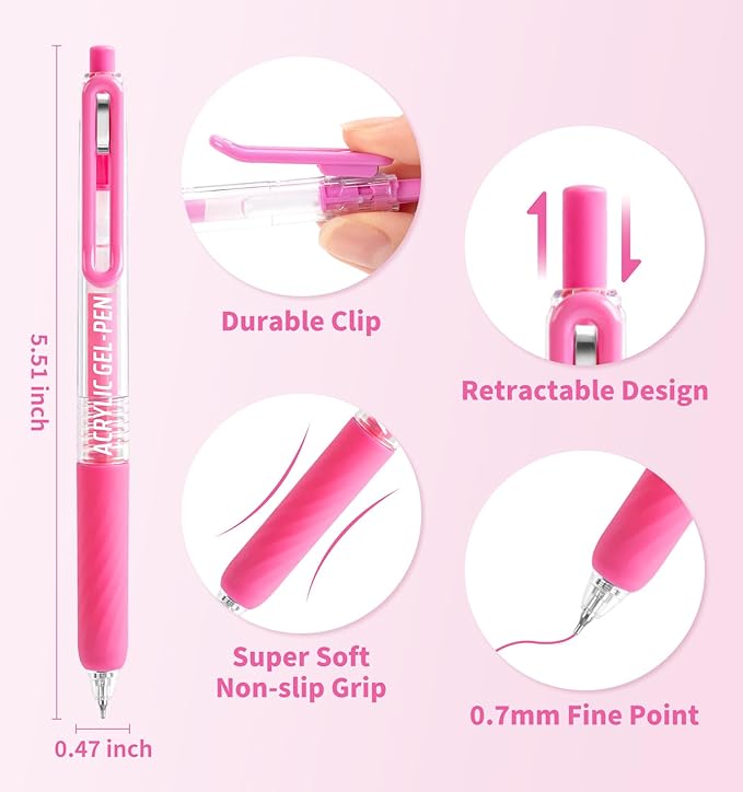 Gel Pens For Coloring, 12 Colors Retractable Colored Pens for Black Paper & White Paper, 0.7mm Fine Point Colorful Pens for Coloring, Writing, Drawing, Journaling, Note Taking, School, Office, Home