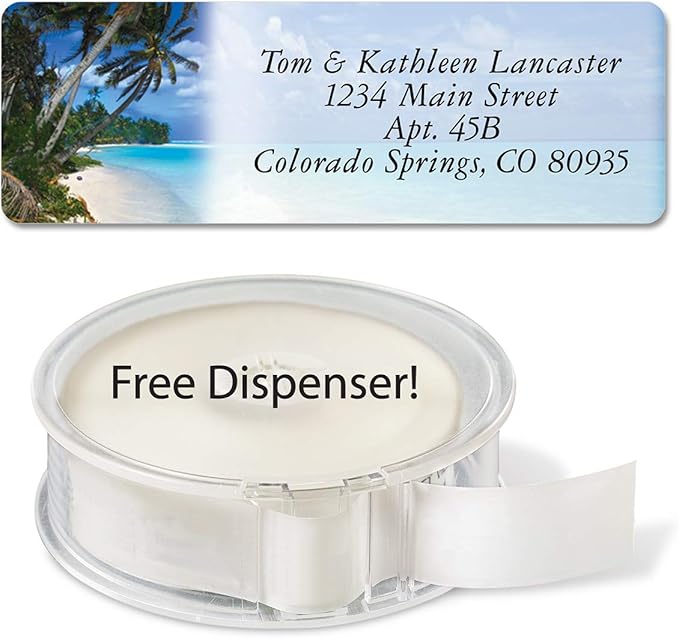 Colorful Images Tropical Paradise Rolled Personalized Return Address Mailing Labels with Dispenser, Customize with Name & Shipping Address, 500 ¾” x 2½” Self Adhesive, Easy Peel Label Roll