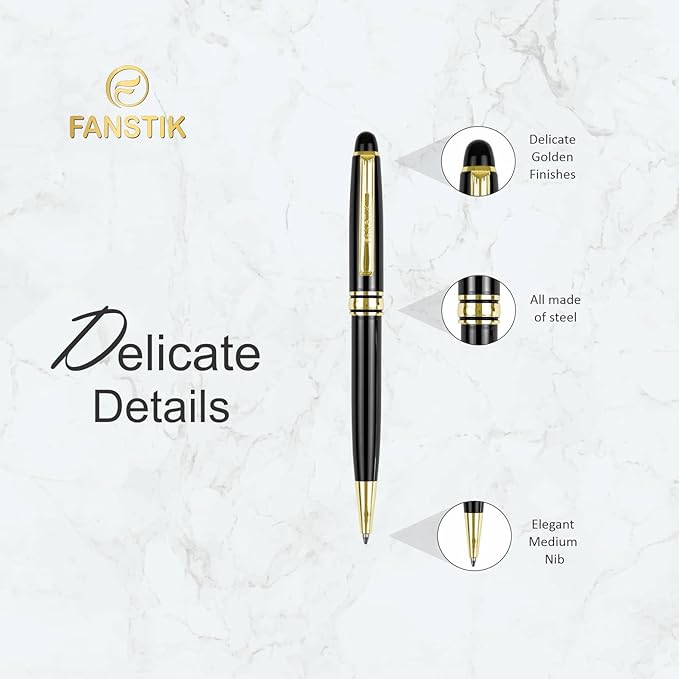 Customized BallPoint pen with name (MADE IN USA), stainless steel, black and gold, luxury engraved pen personalized for men and for women. (BallPoint Black-Gold)