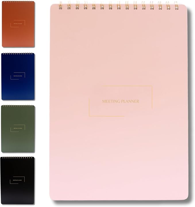 | Meeting Notebook for Work | 8.25" x 11.75" | Project Planner | Simple Design | Multiple Layouts | Office and Business Planner (Pink, Meeting Planner - Portrait)