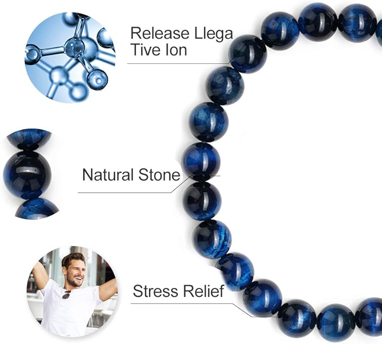 M MOOHAM Natural Stone Bracelets for Men - 8mm Tiger Eye | Matte Agate | Lava Rock Bracelets for Men Teen Boys Gifts Birthday Anniversary Christmas Gifts for Men Teens