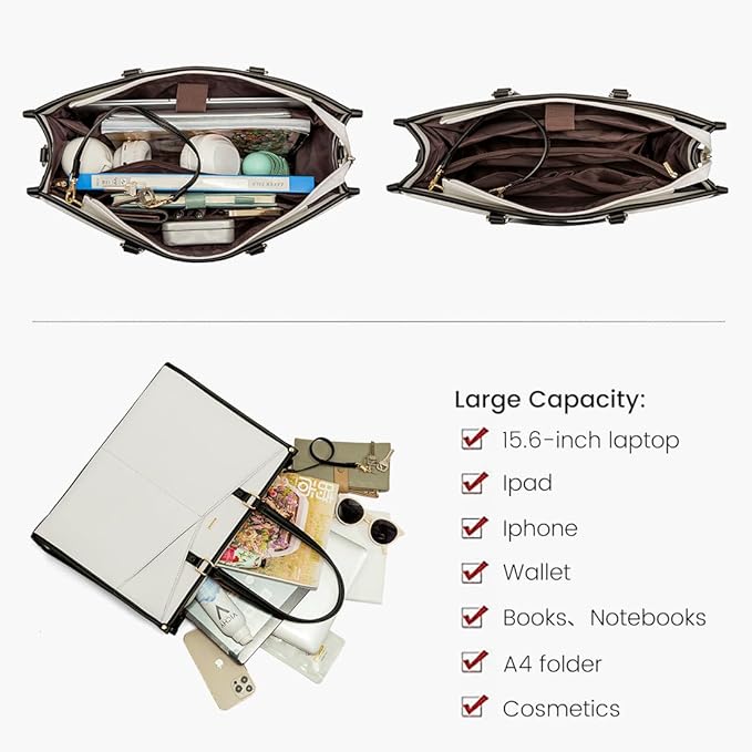 LOVEVOOK Laptop Bag for Women, 15.6 inch Laptop Tote Work Bag Cancas Casual Handbag for Travel Lightweight Shoulder Bag,Black White