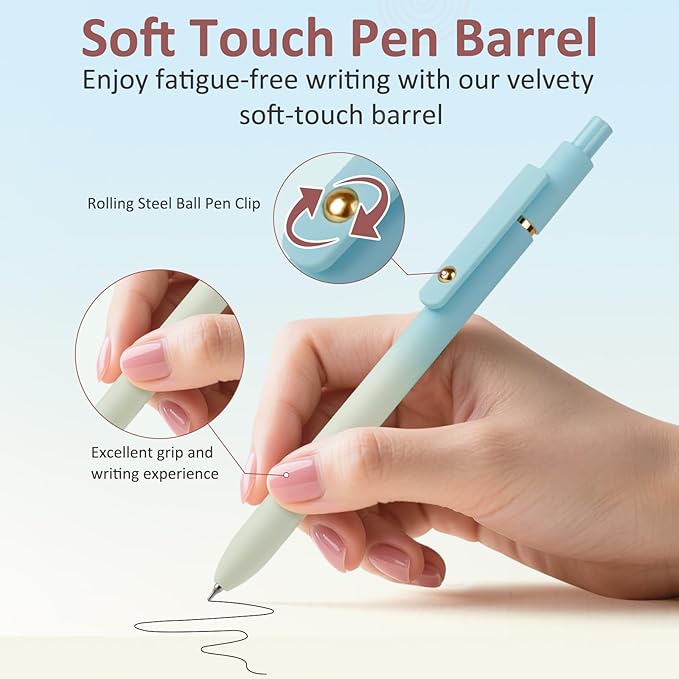 FIOVER Gel Pens, 6 Pcs 0.7mm Comfort Grip Quick Dry Black Ink Pens Fine Point Smooth Writing Pens, Cute Office Back to School Supplies Gifts for Women (6PCS Gradient Black Ink)