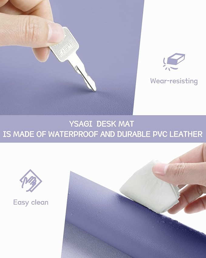 YSAGi Non-Slip Leather Desk Pad, Waterproof Laptop Computer Desk Keyboard Mat, Table Protector Blotter Mat, Large Mouse Pad for Office/Work/Home/Decor(Lavender, 31.5" x 15.7")