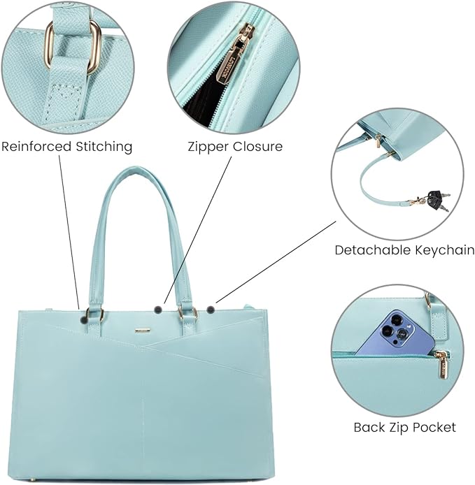 LOVEVOOK Laptop Bag for Women 15.6 Inch Tote Bags Waterproof Leather Briefcase Computer Women Business Office Work Bag,Cyan-Blue