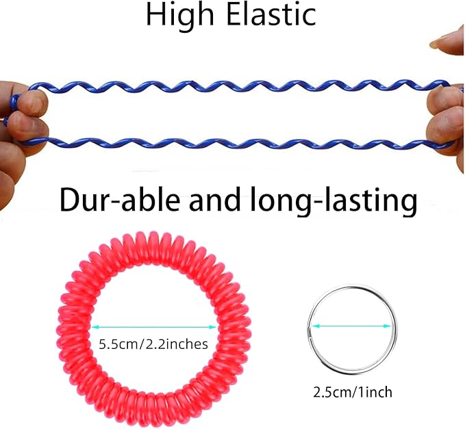 Pack of 36 Colorful Spring Spiral Wrist Coil Key Chain, Wristband Key Ring (Red)