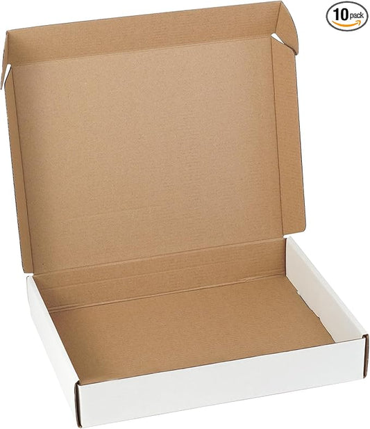 10 Pack 13"x10"x2" inch Shipping Boxes White Corrugated Cardboard Box for Small Business, Mailer, Shipping, and Packing
