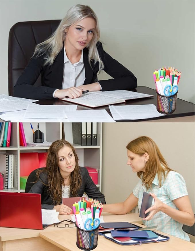 Pen Holder Mesh Pencil Holder Metal Pen Holder Pencil Holder for Desk Office Pen Organizer Black, 8 Pack