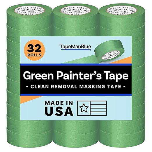 High Tack Green Painters Tape, 1.5 inch x 60 Yards, Case of 32 Rolls, Made in America, Strong Painters Masking Tape, Clean Removal, UV Resistant