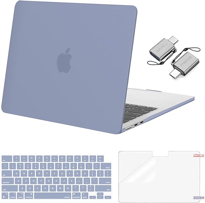 MOSISO Compatible with MacBook Air 13 inch Case 2025 2024 2023 2022 M4 A3240 M3 A3113 M2 A2681, Plastic Hard Shell&Keyboard Cover&Screen Film&Type C for MacBook Air 13.6 inch Case, Lavender Gray