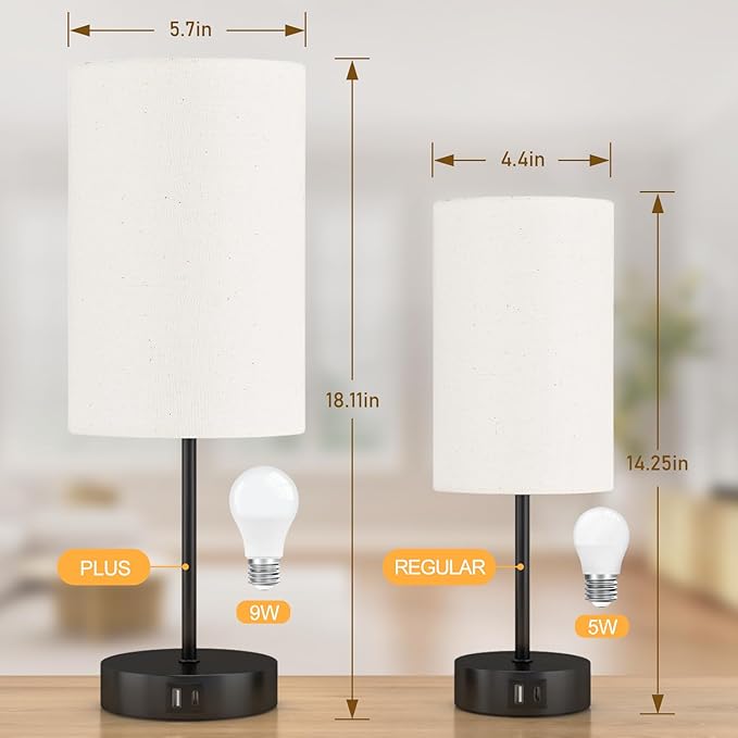 AKASUKI 18Inch Table Lamp with Dual Charging Station, 3 Way Dimmable Touch Lamp for Bedroom, Living Room, Office(LED Bulb Included)