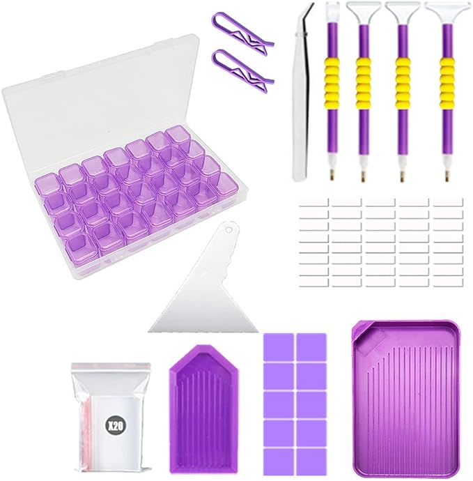 KTCLCATF 46PCS DIY Diamond Painting Tools and Accessories Kits Multiple Sizes Painting Pens for Adults to Make Diamond Art Craft Tweezers Glue Diamond Correction 28 Girds Storage Box