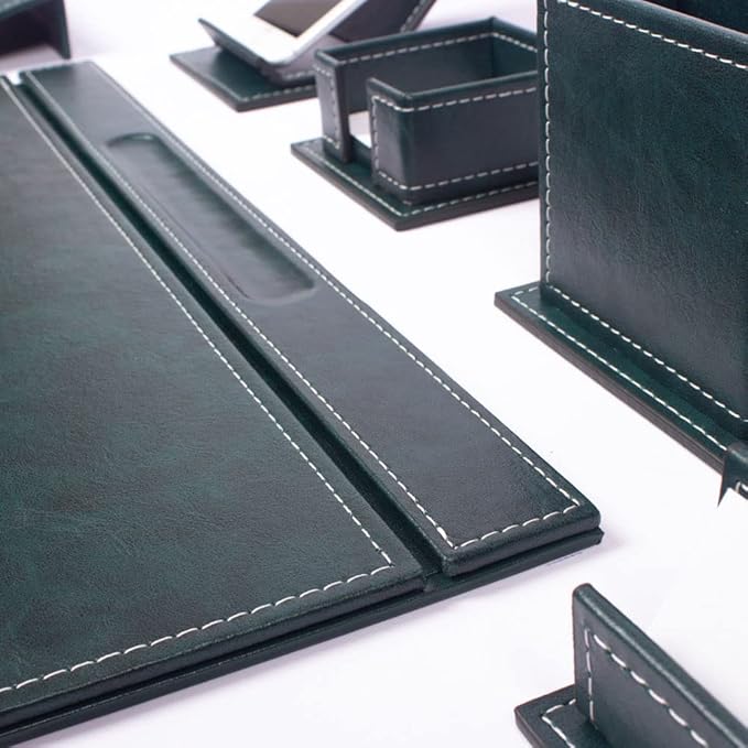Leather Desk Set-Desk Office Accessories-Office Organizer- Home Office Accessories - Desk Supplies - Desk Storage Organizer -Desk Pad-Storage-12 Pieces -12 PCS (Green)