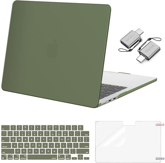 MOSISO Compatible with MacBook Air 13 inch Case 2025 2024 2023 2022 M4 A3240 M3 A3113 M2 A2681, Plastic Hard Shell&Keyboard Cover&Screen Film&Type C for MacBook Air 13.6 inch Case, Army Green