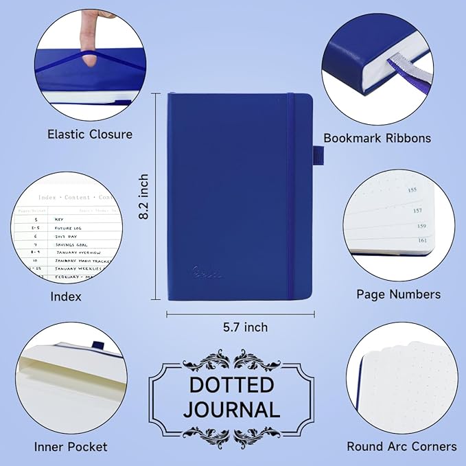 feela Dotted Journal Kit, Dot Grid Journal Hardcover Planner Notebook Set For Beginners Women Girls Note Taking with Journaling Supplies Stencils Stickers Pens Accessories, A5, 224 Pages, Navy