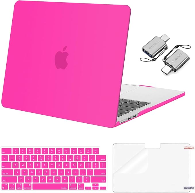 MOSISO Compatible with MacBook Air 13 inch Case 2025 2024 2023 2022 M4 A3240 M3 A3113 M2 A2681, Plastic Hard Shell&Keyboard Cover&Screen Film&Type C for MacBook Air 13.6 inch Case, Bright Rose