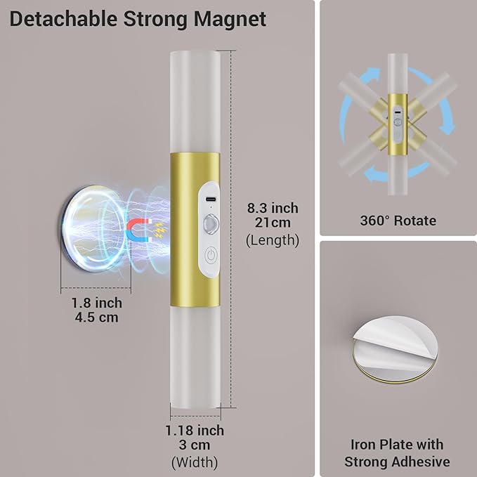 Motion Sensor Wall Sconces with Remote Control, LED Rechargeable Battery Operated Wall Lights Set of Two for Living Room, Indoor Wireless Wall Lamps for Bedroom, Hallway, Stair, Gold 2 Pack