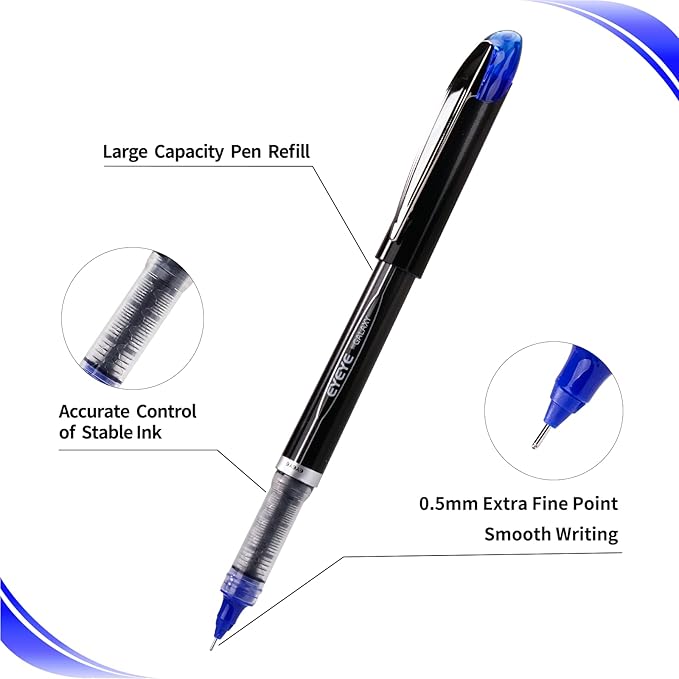 EYEYE Needle Rollerball Pens 0.5mm, 3 Assorted Colors Extra Fine Point Pen Quick Dry, Liquid Ink Pen Fine Point Smooth Writing Pens for Journaling, Note Taking, Office, School Supplies