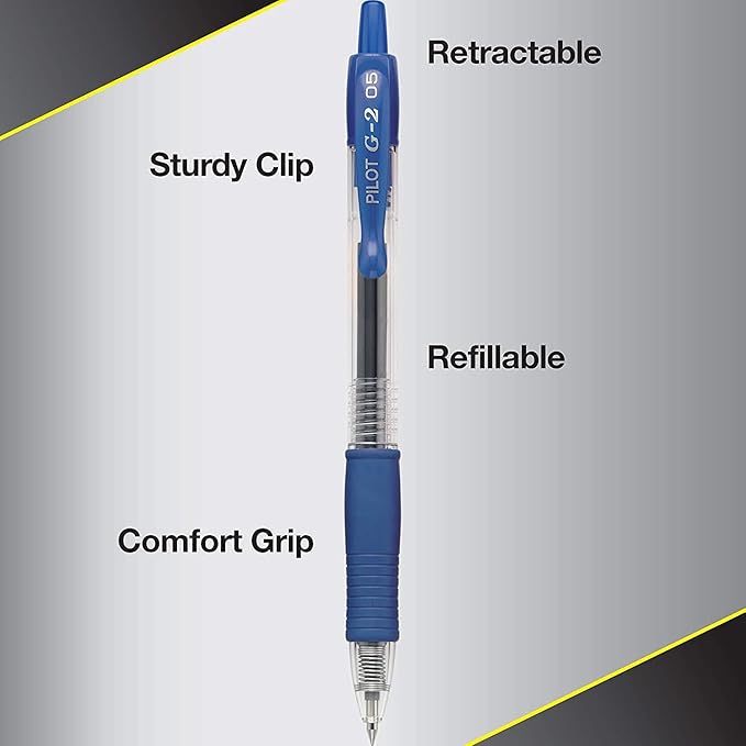 PILOT G2 Pens 0.5 mm - 20 Pack of 5 Blue and 5 Black Pens Ballpoint Extra Fine Point, Refillable & Retractable