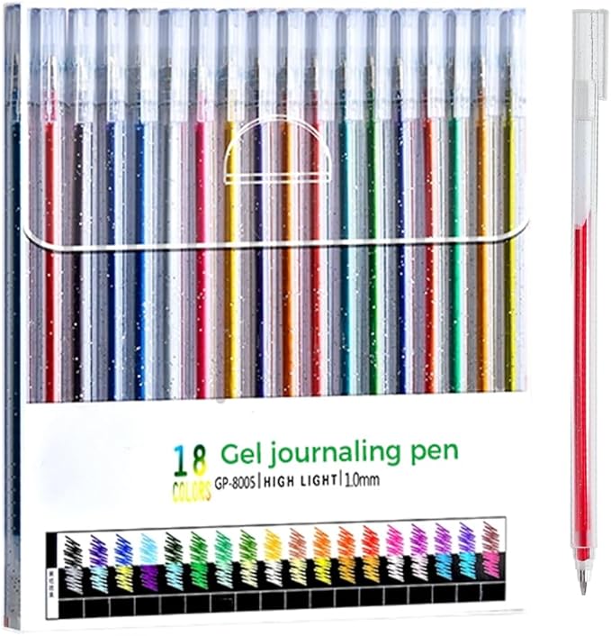 Glitter Gel Pen Set, Multi-Functional Colored Drawing Pens for Scrapbooking, Portable Journaling Crafting Doodling Drawing Glitter Pens for Adults School Supplies (18-Color)