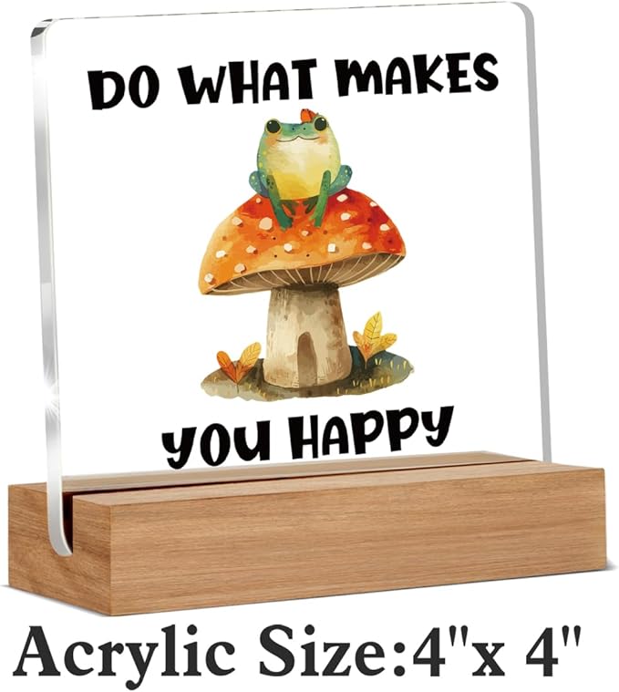 Mushroom Decor, Cottagecore Gifts for Women Men, Nature Frog Decorations, Do What Makes You Happy Bedroom Desk Decor Signs Plaque