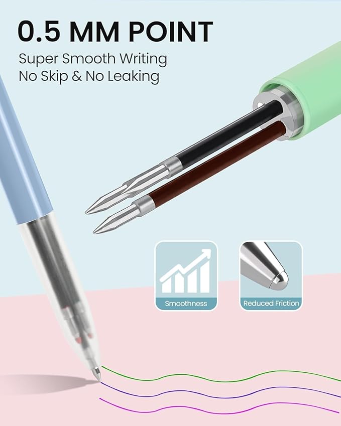 3-in-1 Retractable Gel Pens Colored - 0.5mm Fine Point Smooth Writing - Gel Ink Multicolor Gel pens for Journaling Planner, (Deeppink, Sienna, Steelblue)