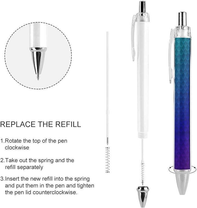 Cute Ballpoint Pen Refillable Black Ink 0.5 mm Ball Point Pens Ocean Sea Blue Mermaid Fish Scale Retractable Pens Writing Accessories for Teacher Writer, 2 Pcs