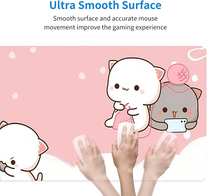 MAYCARI Cute Desk Mat Kawaii Mousepad, Anime Aesthetics Desk Pad XXL Cute Pink Cats Mouse Pad Computer Keyboard Mat, Office Desk Pad Protector 31.5"X15.7"