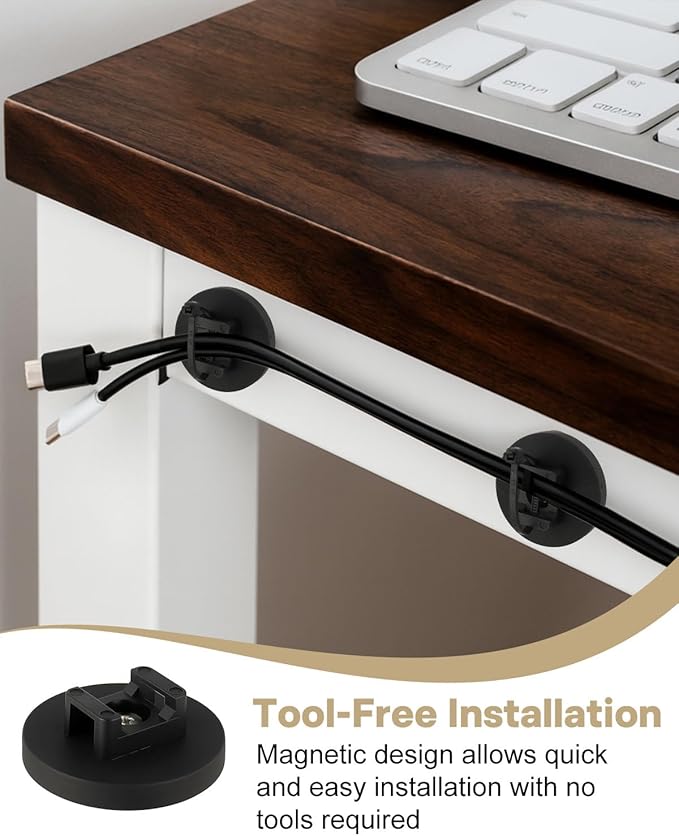 Magnetic Zip Tie Mount Wire Cable Holder, Include 10 Pcs 43mm Magnetic Cable Zip Tie Base with 50 Pcs Heavy Duty Zip, Multipurpose Wire Clips Management Base, Black