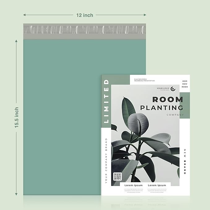 Metronic Poly Mailers 12X15.5 500Pack, Strong Adhesive Shipping Envelopes for Clothing, Waterproof Shipping Bags for Small Businesses, Flexible Mailers Poly Bags, Grayed Jade Green