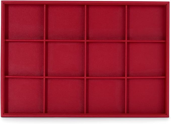 Oirlv Gorgeous Red Leather Jewelry Tray 12 Grid Jewelry Drawer Organizer Bracelet Earrings Watches Storage