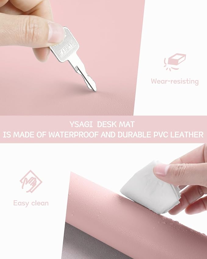 Non-Slip Leather Desk Pad L Size, Waterproof Laptop Computer Desk Keyboard Mat, Table Protector Blotter Mat, Large Mouse Pad for Office/Work/Home/Decor(Pink, 35.4" x 17")