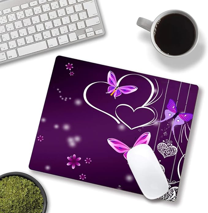 Mouse Pad, Premium-Textured Mouse Mat, Non-Slip Rubber Base Mousepad for Laptop, Computer & PC,9.5×7.9 in, Purple Heart Butterfly