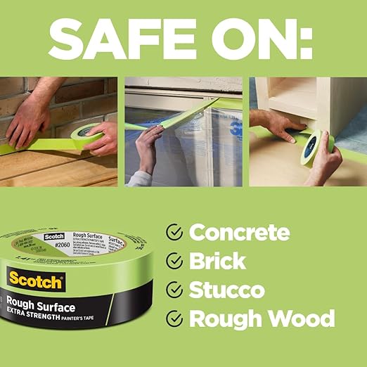 Scotch Rough Surface Painter's Tape 2060-48MP, 1.88 in x 60.1 yd (48mm x 55m), 3-Pack – Strong Adhesive, Clean Removal, Tear-Resistant Masking Tape, for Brick, Concrete, Stucco, Textured Surfaces
