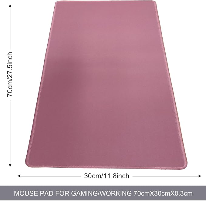 Large Gaming Mouse Pad, Non-Slip Rubber Base, [27.5x11.8IN] Computer Desk Mat for PC, Mac, Laptop - Stitched Edges and Smooth Surface for Office, Home, Work-70x30 DarkpinkJ
