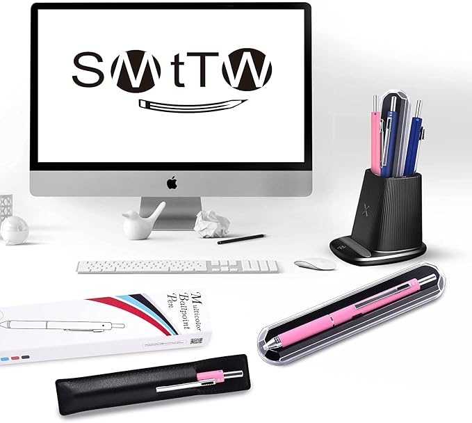 SMTTW 4-in-1 Multicolored Pen, Mechanical Pencil & Black Red Blue MetalPen, Multi ColoredPen with Portable Case & Refillable BallpointPen with Gift Box
