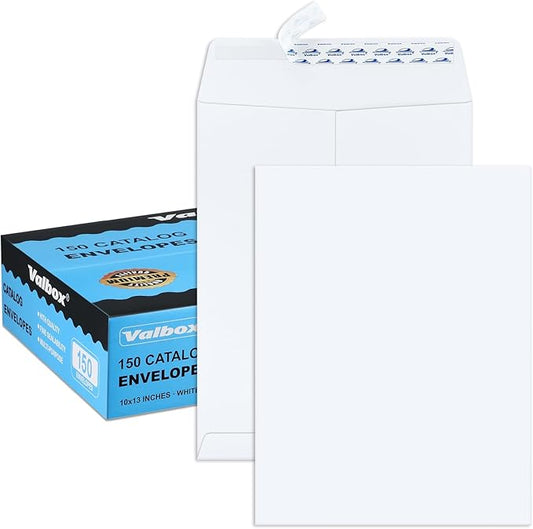 ValBox 10x13 Self Seal Catalog Envelopes 150 Packs Large White Envelopes with Peel and Seal Flap for Mailing, Organizing and Storage