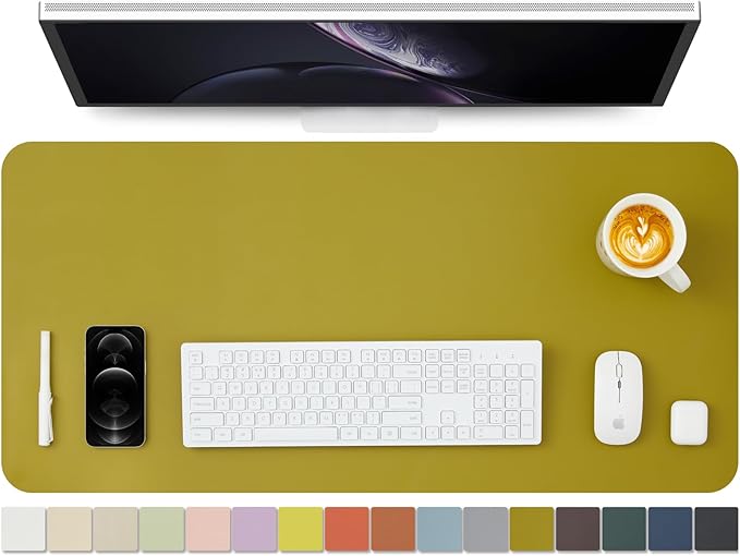 Leather Desk Mat - Non-Slip PU Pad for Home and Office - Ideal for Large Mouse Pad and Desk Mats (Olive Green, 36"x 17")