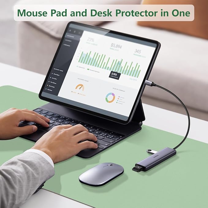 Leather Desk Mat, 31.5"×15.7" Desk Matt for Desktop, Waterproof Keyboard Pad, Computer Mats for Desktop, Large Mouse Pad, Non-Slip Computer Mat for Office Home - Lake Green