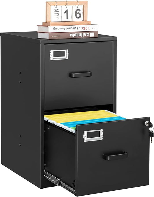Letaya 2 Drawer File Cabinet with Lock,Metal Office Small Filing Cabinets for Home Office,Storage Letter,Black-Easy Assemble