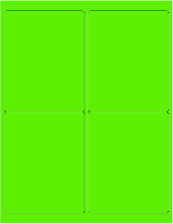 NextDayLabels - 8-1/2 x 11 Neon Color High Light Fluorescent Labels for Laser & Inkjet Printer (Green Fluorescent, 4 x 5-4 Per Page | 400 Labels)