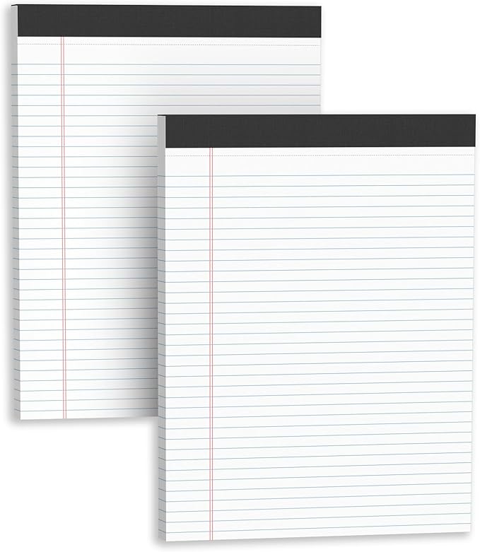 Legal Pads 8.5 X11, Narrow Ruled Notepads, 2 Pack, 50 Sheet/Pad, White Legal Pads, Tear Off Notepad, Perforated Writing Pad, Notebook Paper College Ruled, Notepads for Office Home School, Notepad