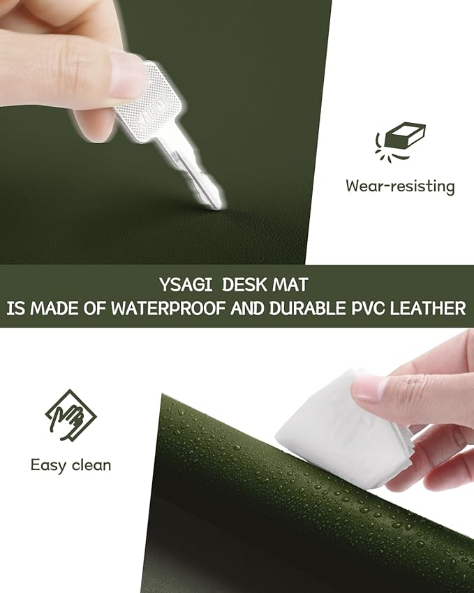 YSAGi Non-Slip Leather Desk Pad, Waterproof Laptop Computer Desk Keyboard Mat, Table Protector Blotter Mat, Large Mouse Pad for Office/Work/Home/Decor(Olive Green, 23.6" x 13.7")
